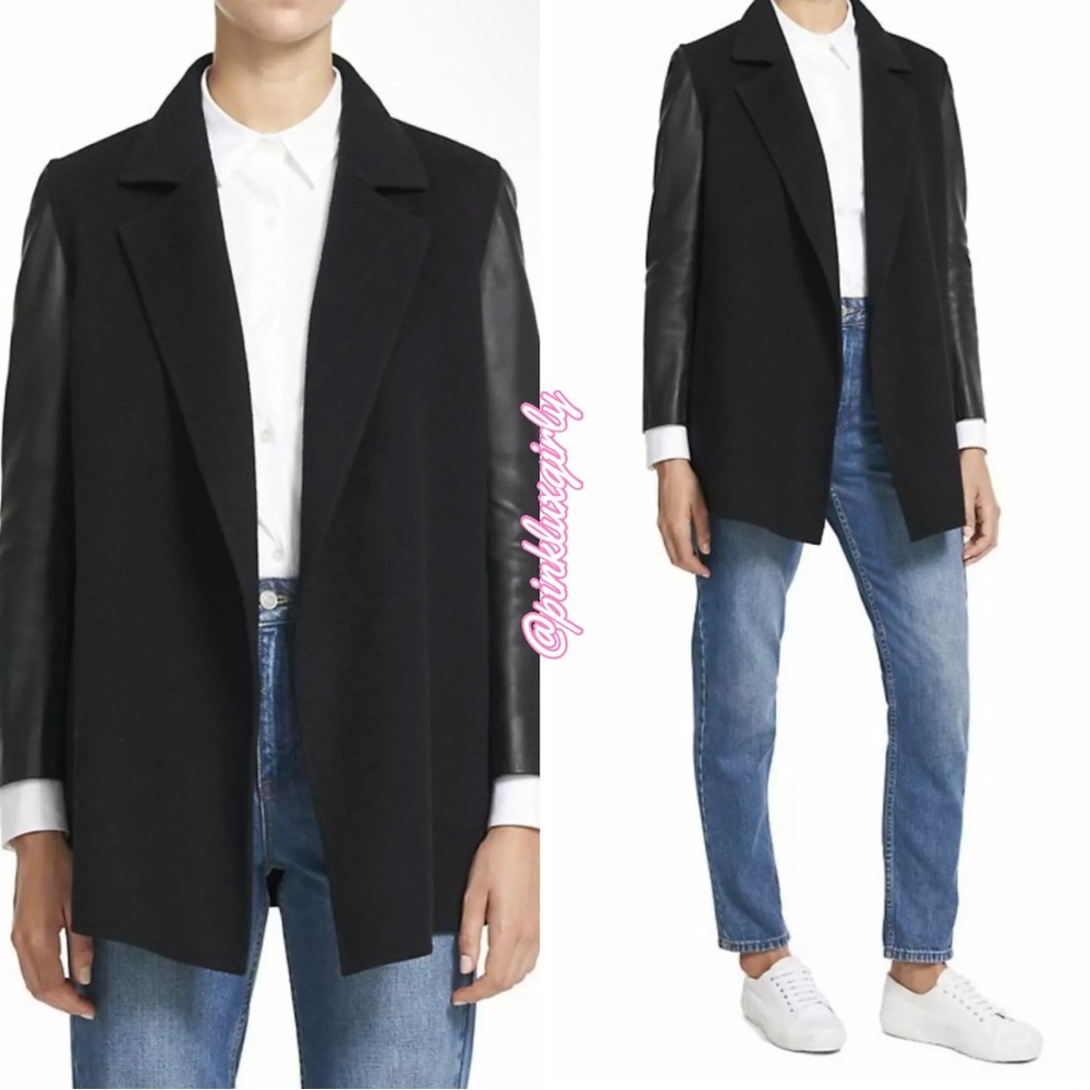 $850 Theory Clairene Wool Cashmere Coat Jacket with Leather Sleeve 🖤
